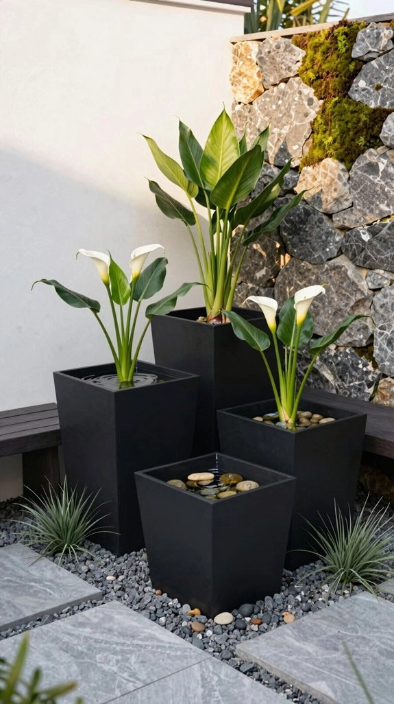 modern black planter water bowl