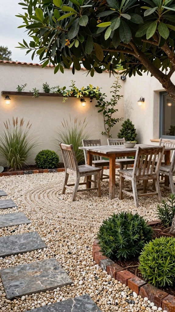 pea gravel patio dining
