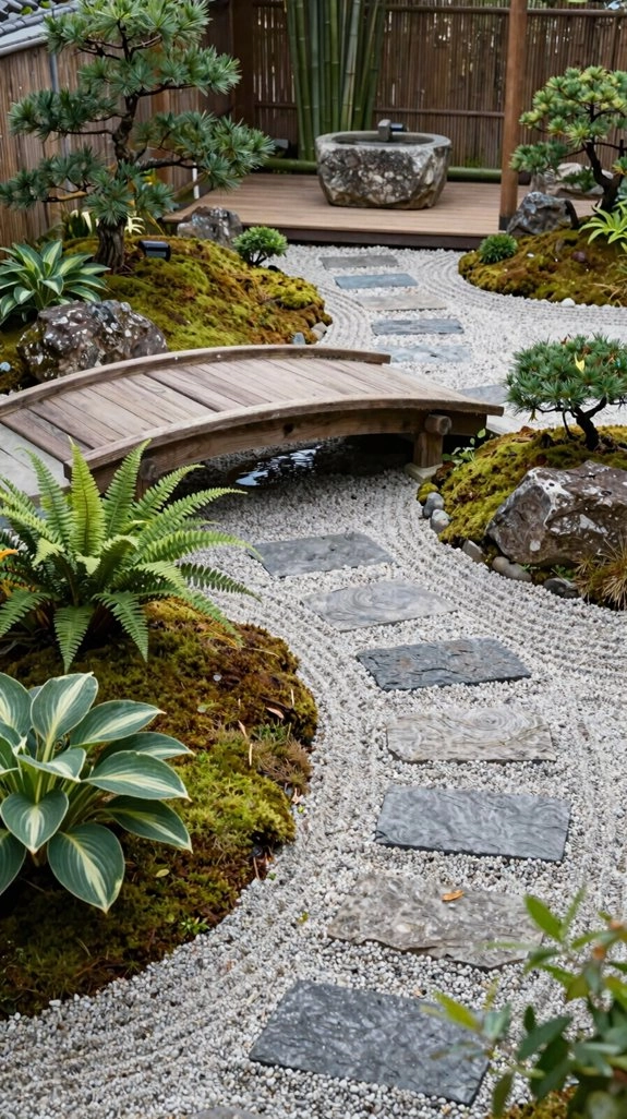 quiet cedar wooden zen bridge