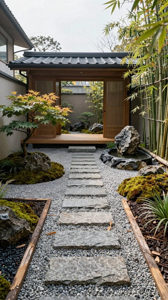 quiet raked gravel courtyard