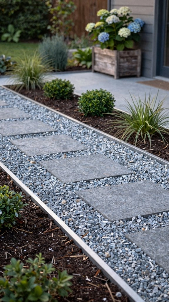 rigid edging holds gravel