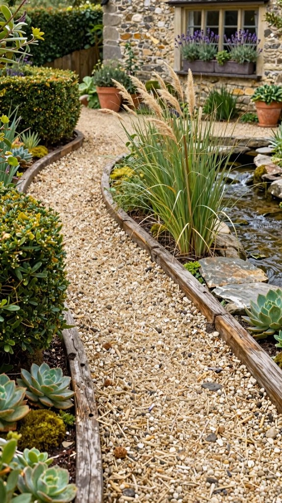 rustic timber garden path edging