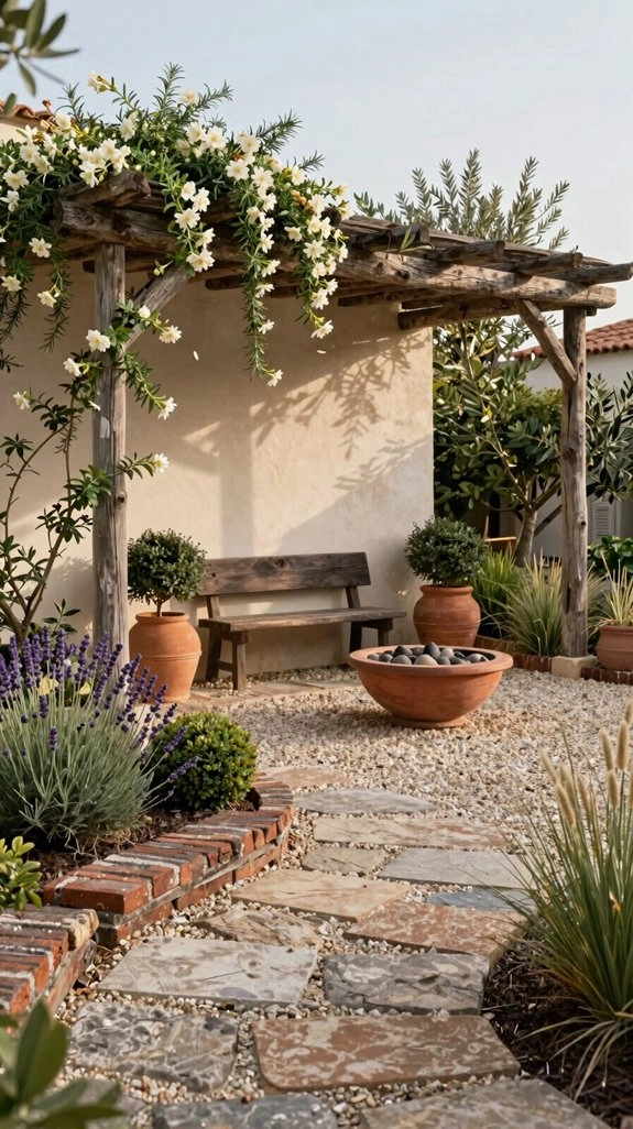 shady gravel patio seating