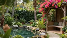tropical lush backyard garden escape