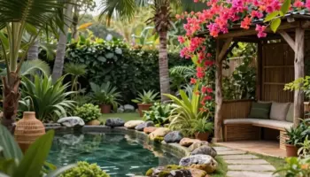 tropical lush backyard garden escape
