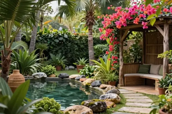 tropical lush backyard garden escape