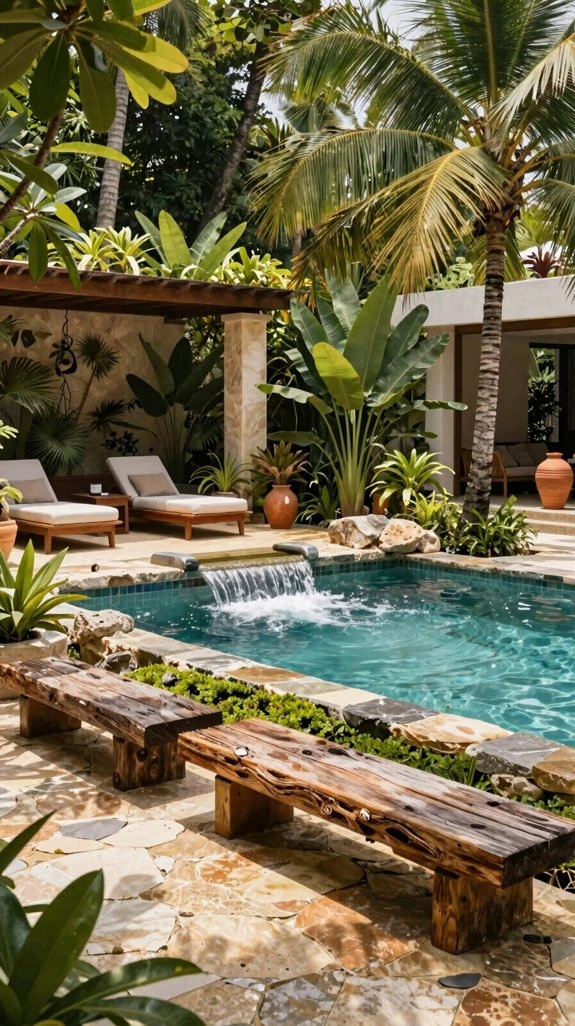tropical poolside water feature oasis