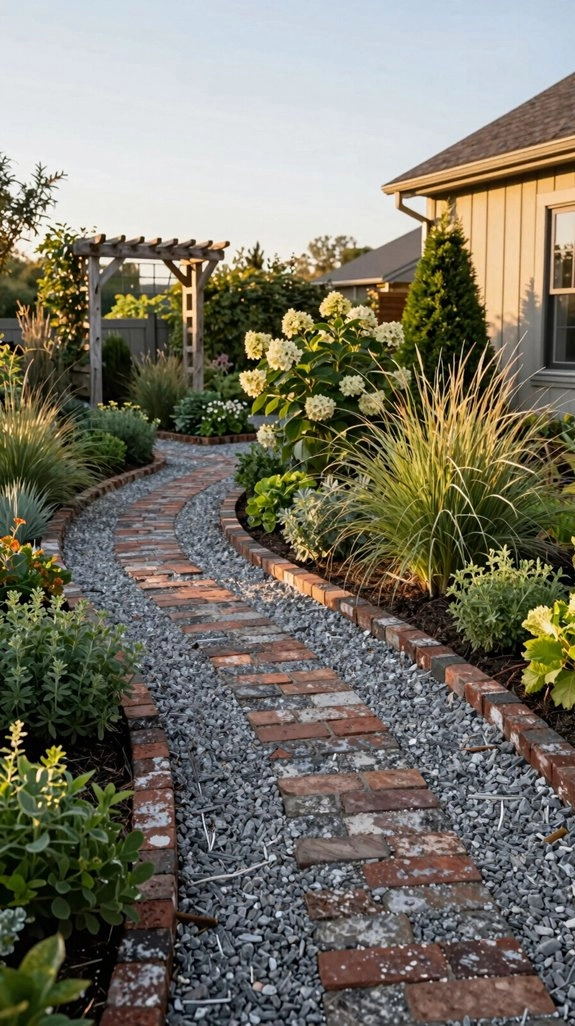 warm brick and pea gravel