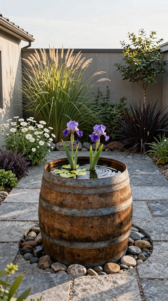 whiskey barrel no dig water garden