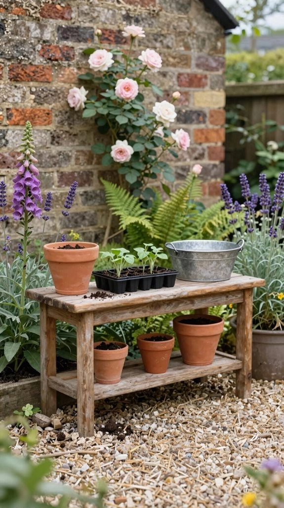 compact potting bench with tray