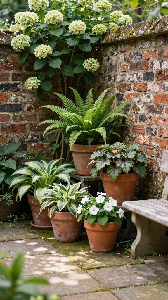 shade loving container corner plants